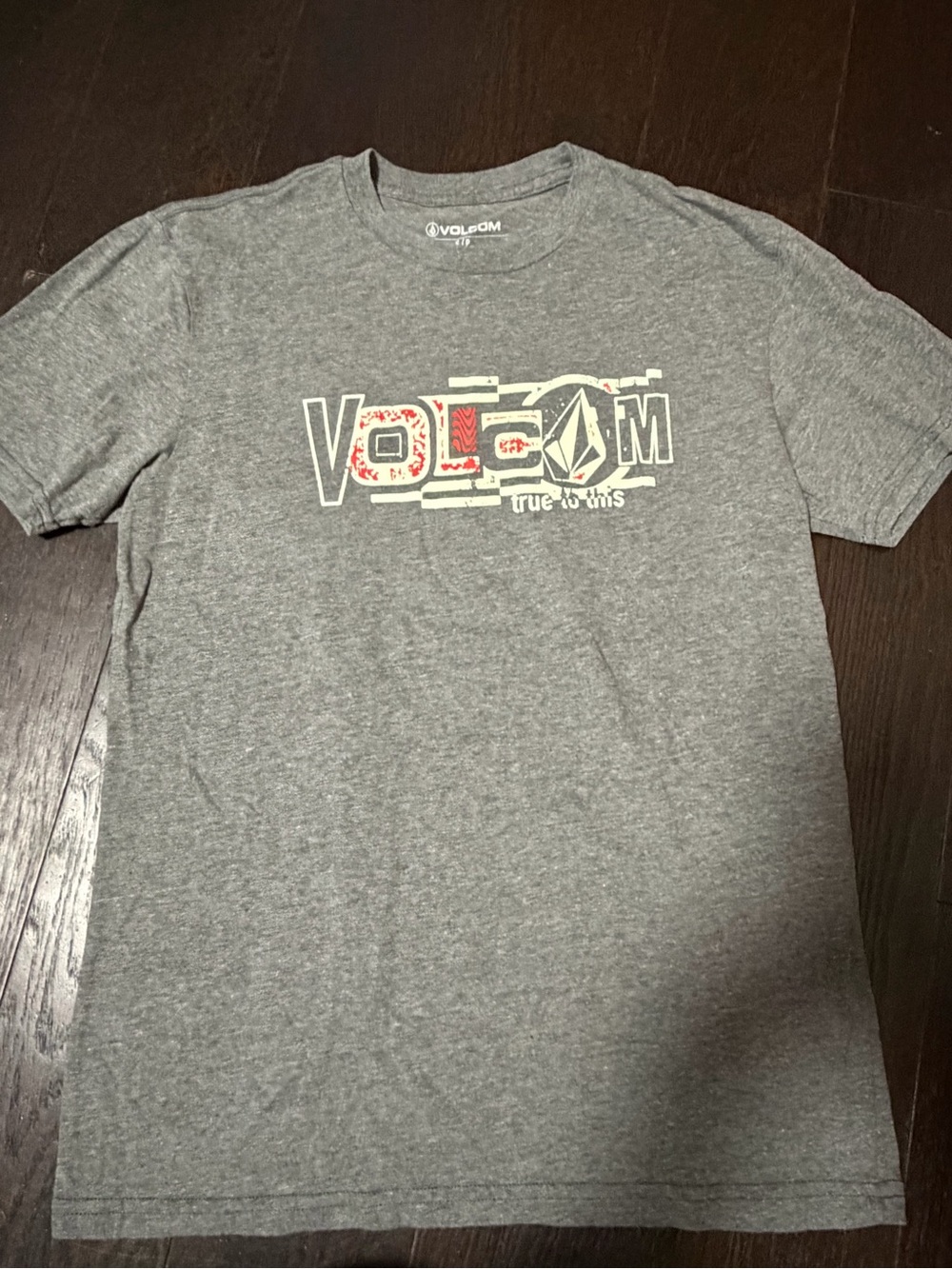 Volcom Gray Tee with White and Red Graphic